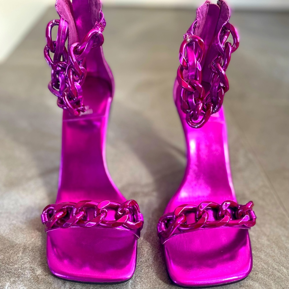 Jeffrey Campbell Metallic Pink Chain Square Heels - ABSOLUTELY STUNNING!!!